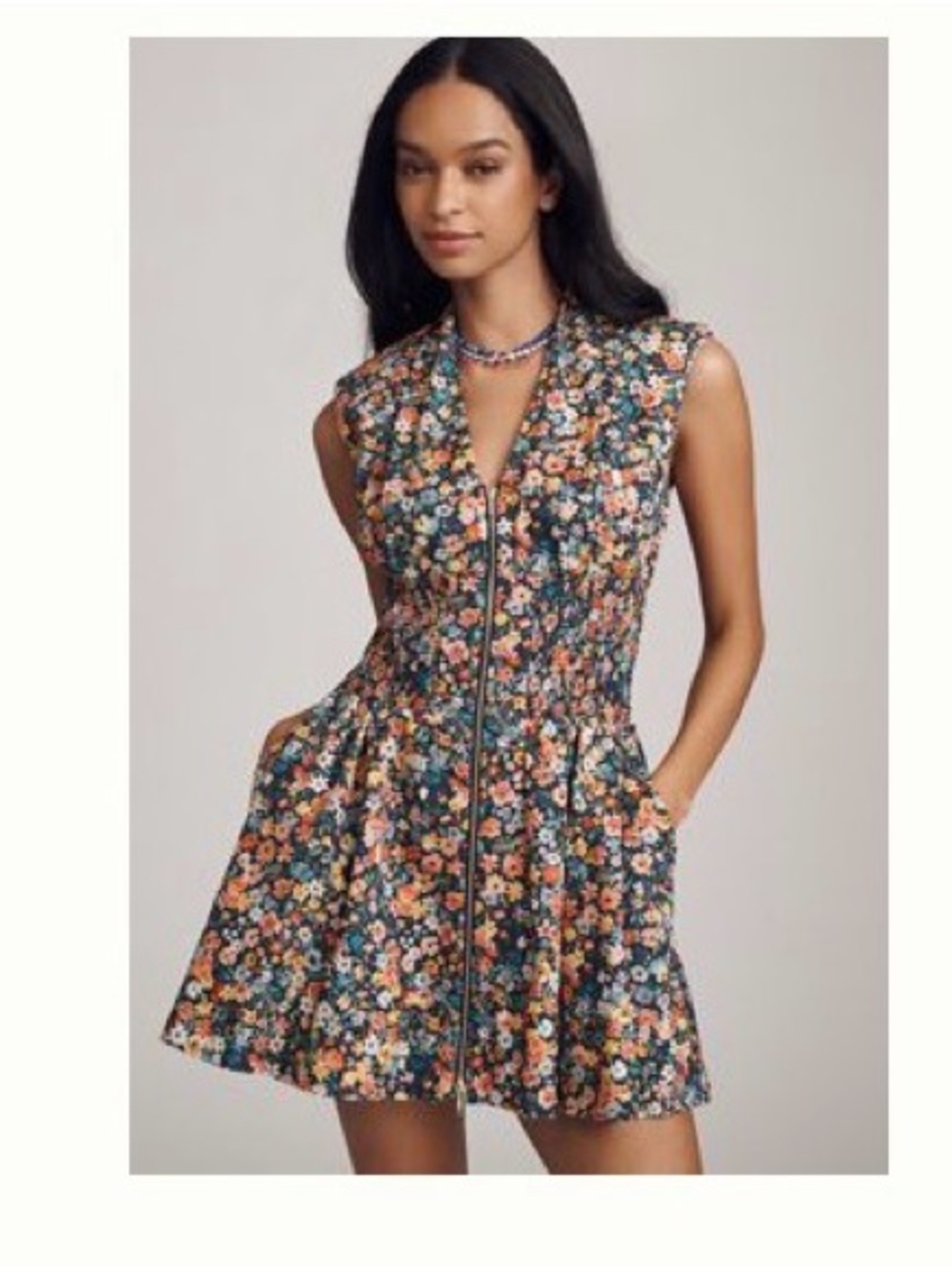 Anthropologie Navy Floral Zip-Front Mini Dress